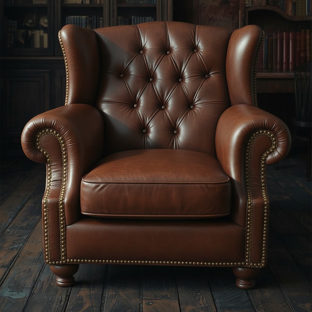 Кожаное кресло в кабинет после перетяжки